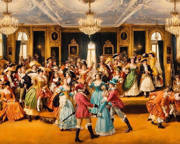Opulent 18th-Century Grand Ballroom with Aristocrats