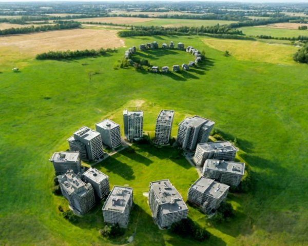 Aerial View of Circular Urban Layout in Green Landscape