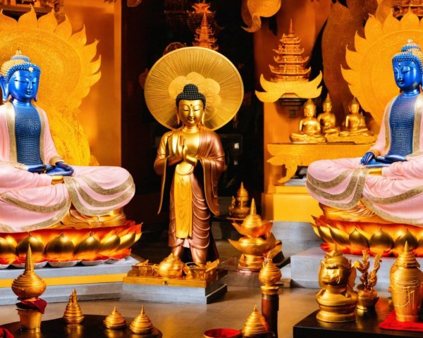 Buddhist Statues in Ornate Decorative Setting