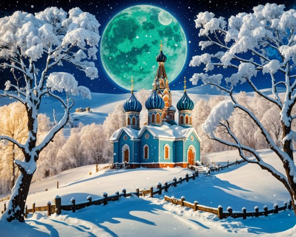 Winter Landscape with Church and Snow-Covered Trees