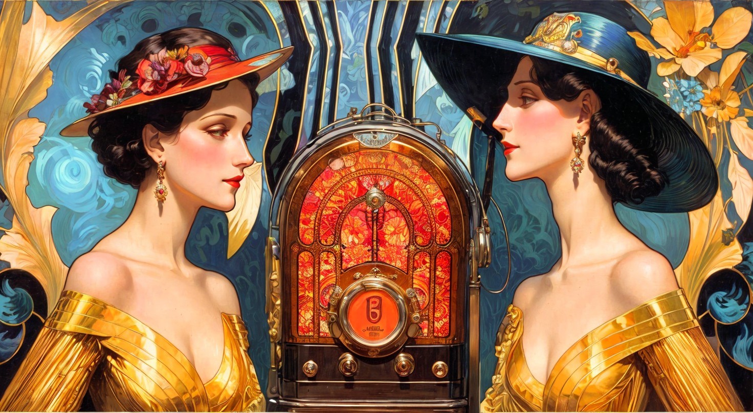 Vintage Fashion with Floral Patterns and Retro Radio