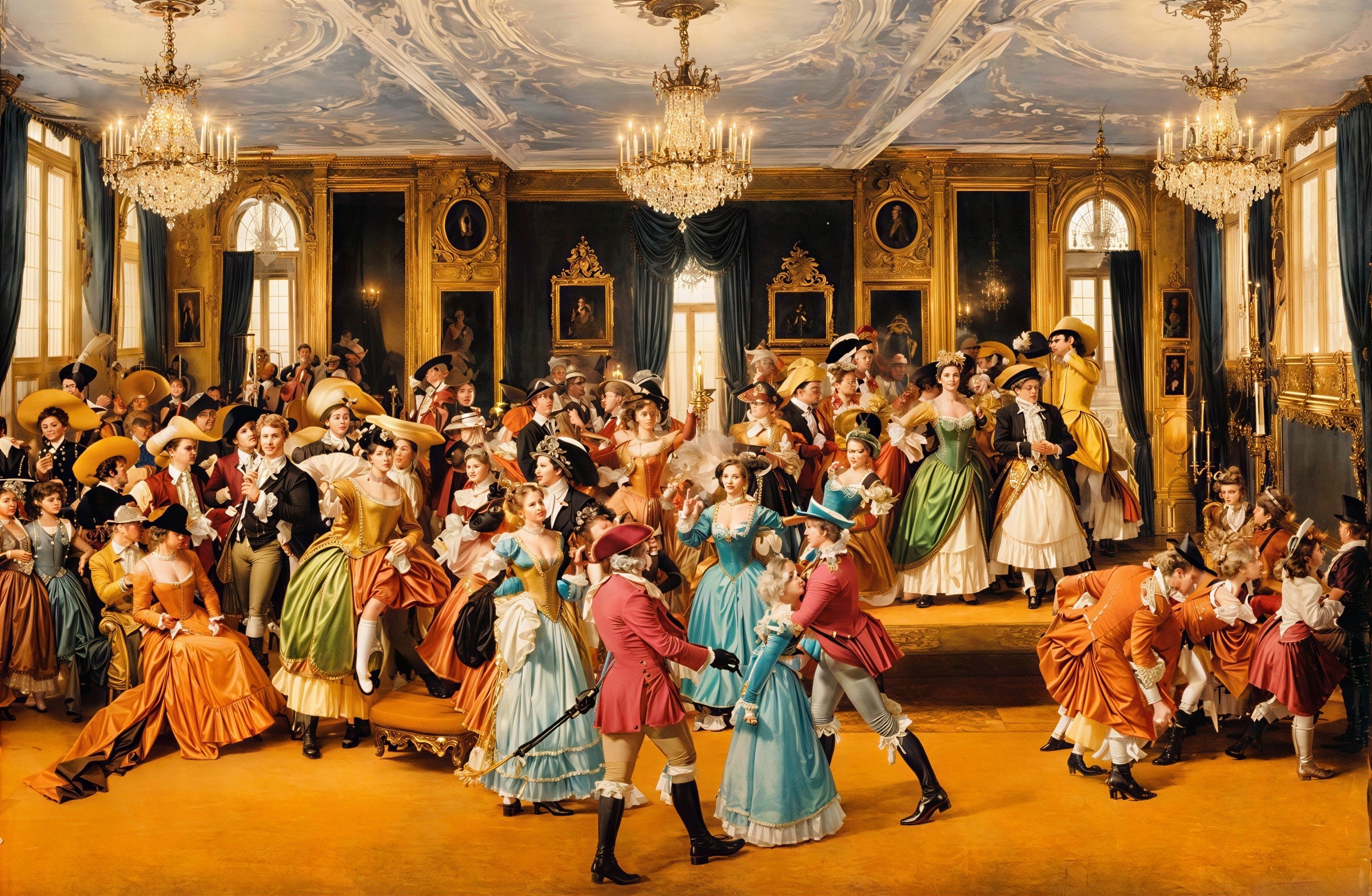 Opulent 18th-Century Grand Ballroom with Aristocrats
