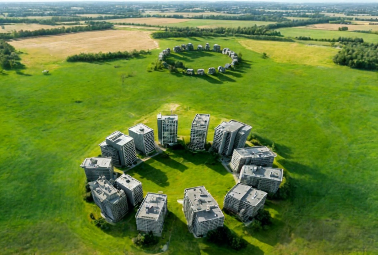 Aerial View of Circular Urban Layout in Green Landscape