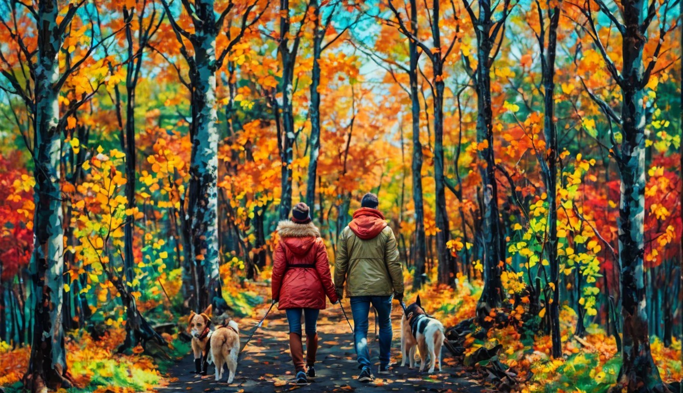 Couple Strolling Through Vibrant Autumn Landscape