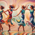 Abstract Dance Illustration of Woman in Colorful Dresses