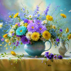 Vibrant Floral Arrangement in Soft Blue Vase