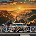 Couple on Bridge with Sunset and Vintage Van Scene