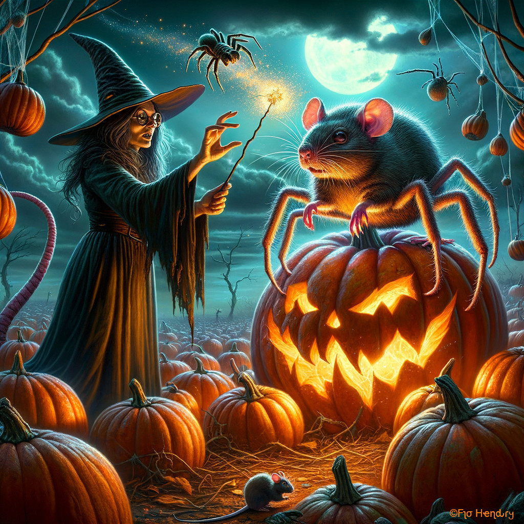 Witch Conjures Magic in Eerie Pumpkin Patch Scene