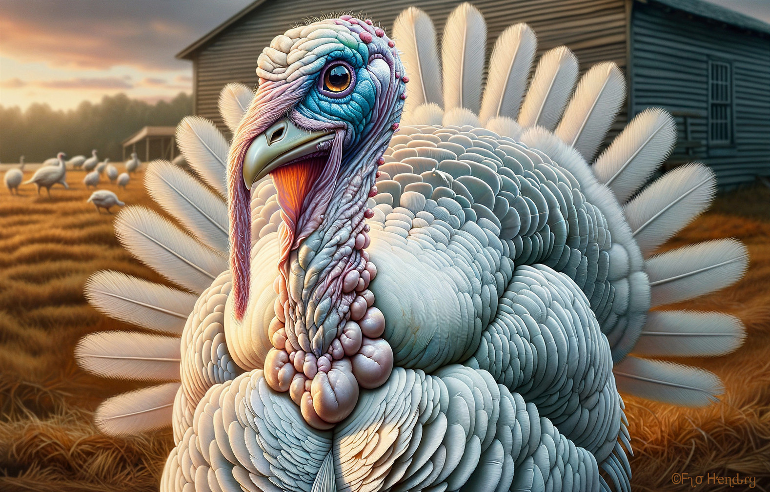 Vibrant Turkey in Idyllic Farm Setting at Twilight