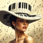 Portrait of Woman in Piano Hat with Musical Notes