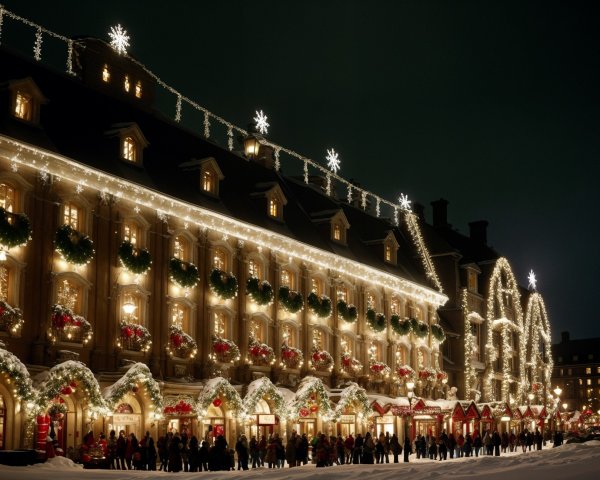 Festive Building Decorated for Winter Celebration