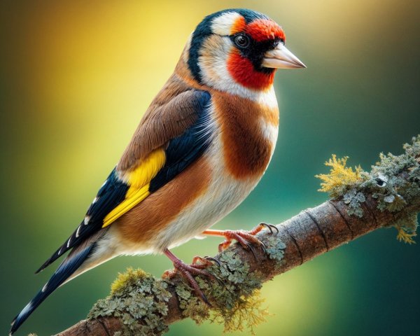 Vibrant Goldfinch on Branch with Striking Plumage