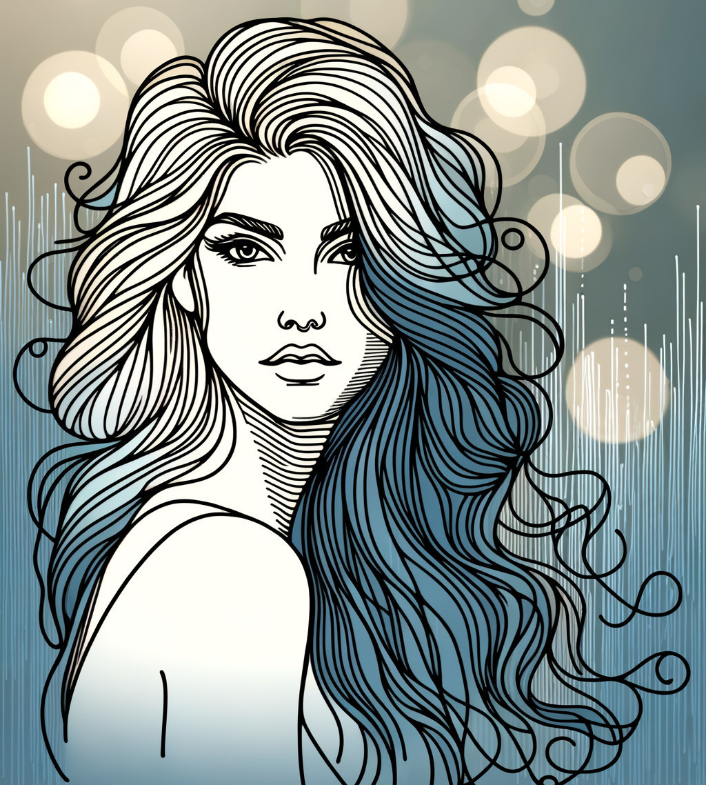 Stylized illustration of a woman with wavy hair