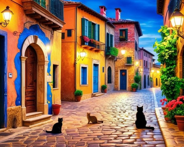 Charming Cobblestone Street in a Vibrant Village