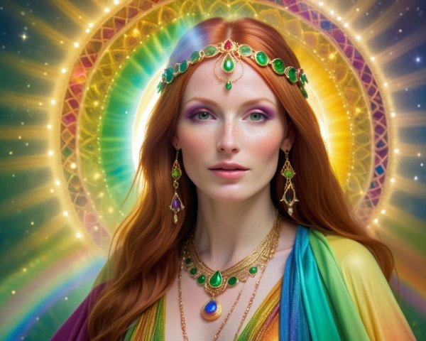 Radiant Woman in Vibrant Garments and Jewelry