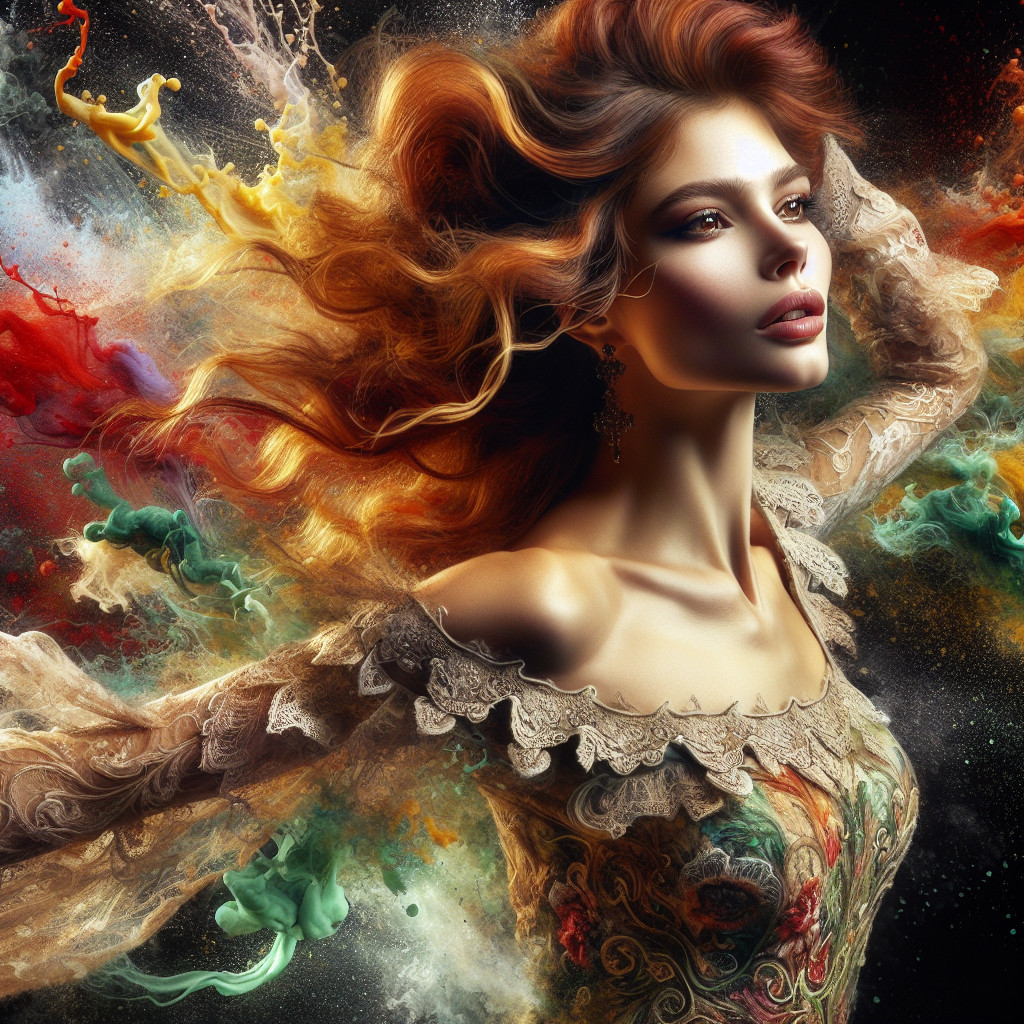 Portrait of a Woman in Floral Dress with Colorful Background