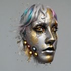 Portrait of a model with silver and colorful face paint