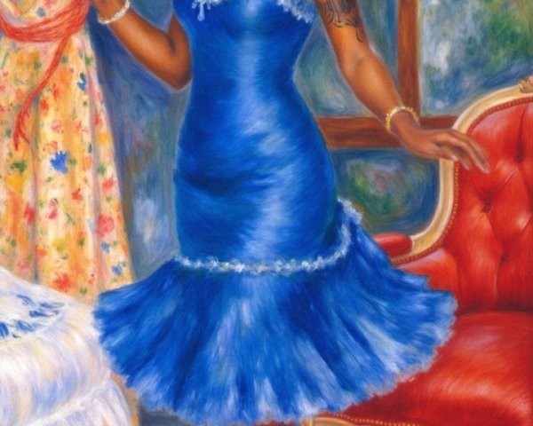 Elegant Woman in Blue Dress in Cozy Decor Room