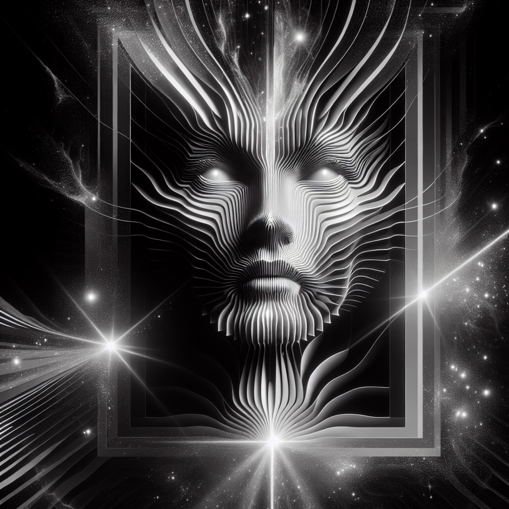Abstract Surreal Face Design with Cosmic Backdrop