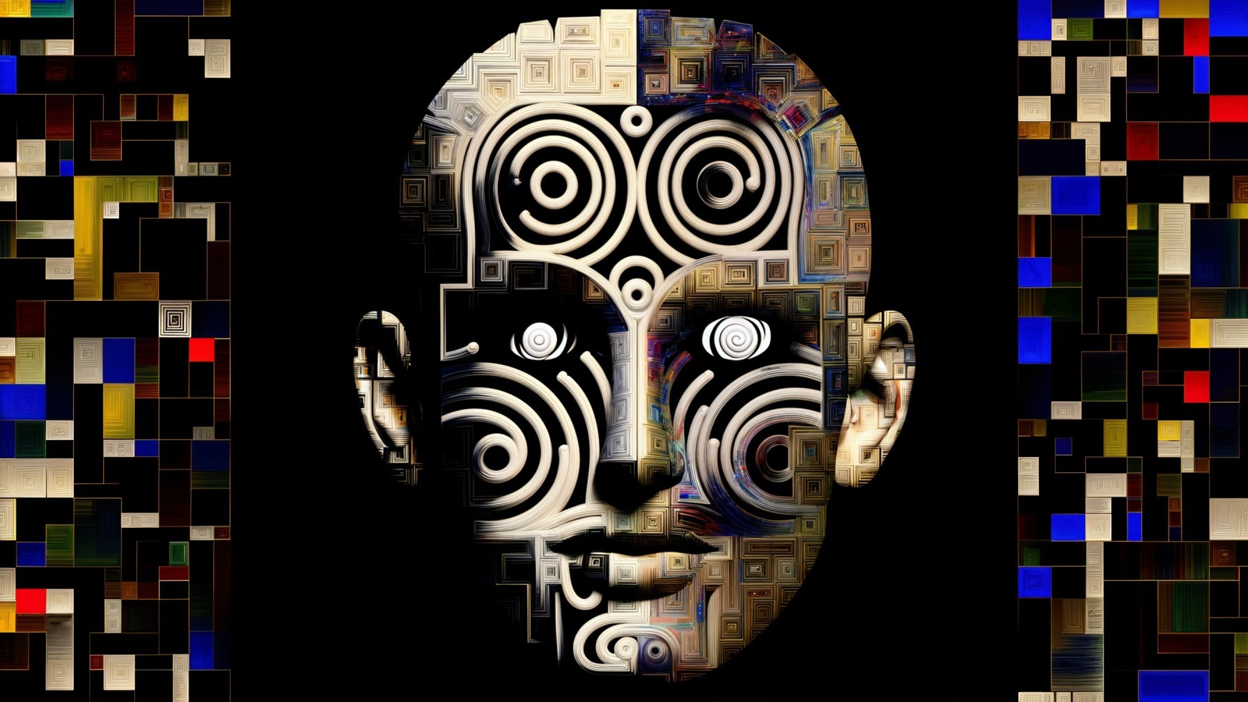 Abstract Human Face with Geometric Patterns and Colors