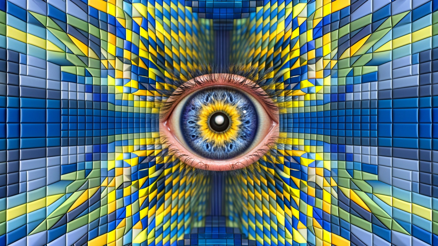 Vividly Colored Human Eye with Geometric Background
