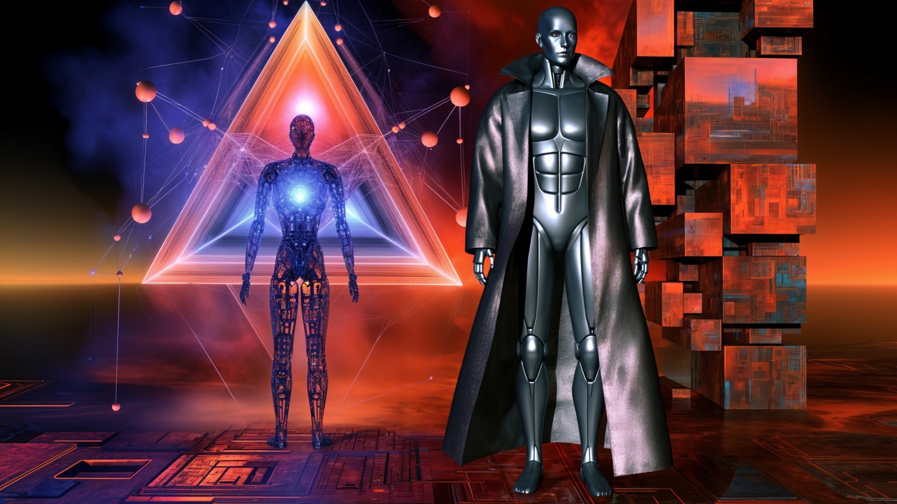 Futuristic Scene with Robot and Luminous Structure