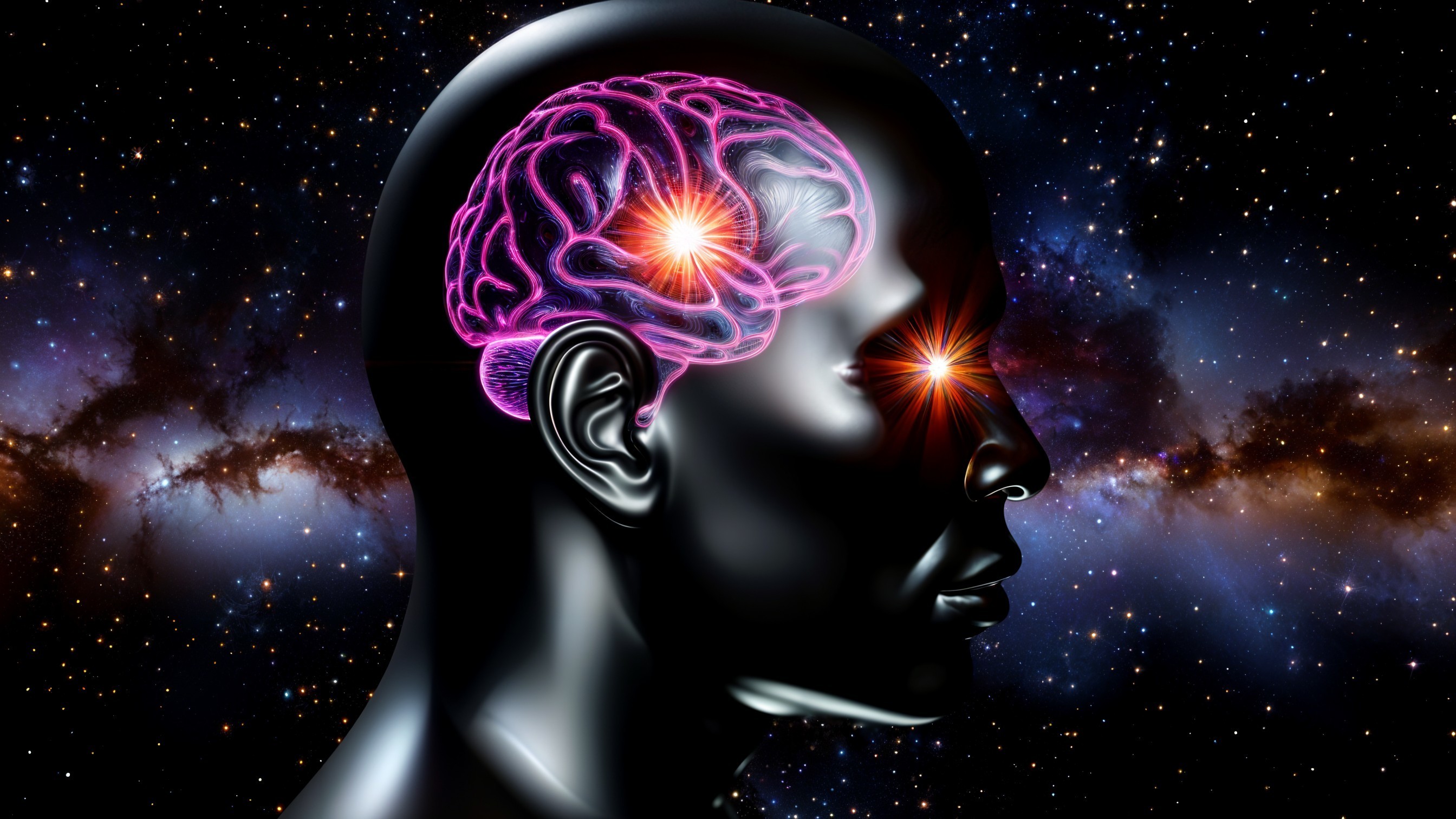 Stylized Silhouette of Head with Glowing Brain Design