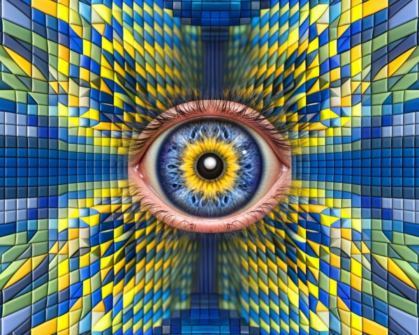 Vividly Colored Human Eye with Geometric Background