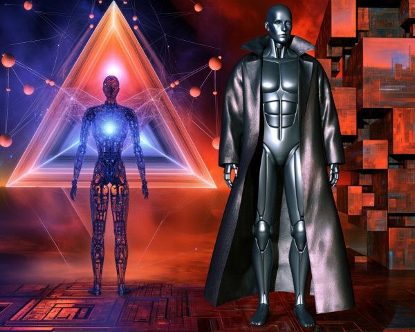 Futuristic Scene with Robot and Luminous Structure