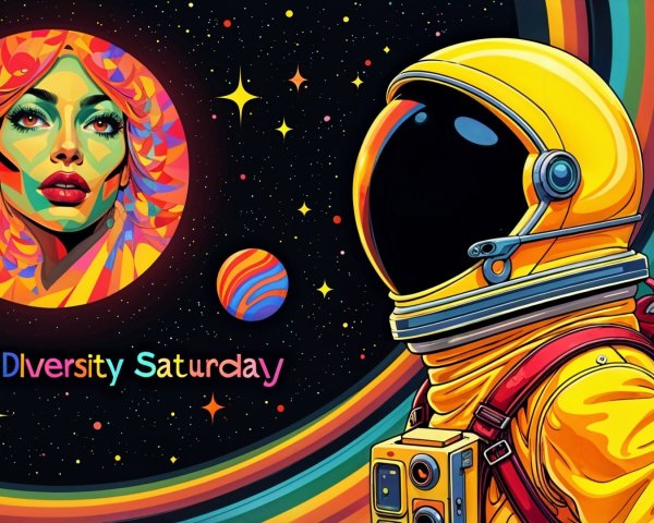 Astronaut in Yellow Suit Against Cosmic Background