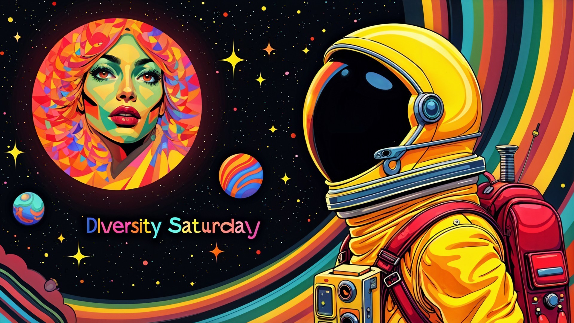 Astronaut in Yellow Suit Against Cosmic Background