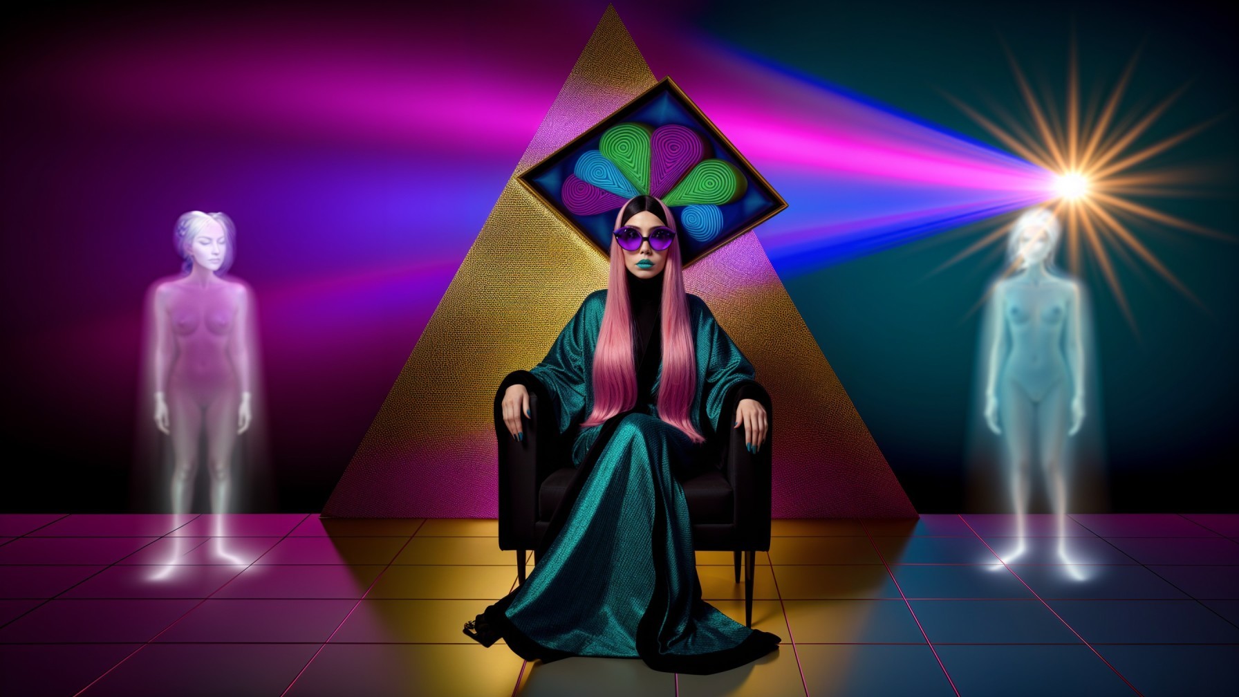Futuristic scene with a confident woman and light patterns