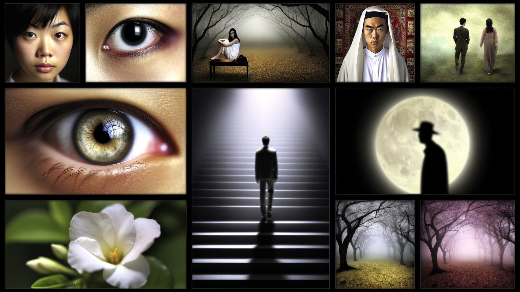 Collage of Intense Emotions and Thematic Elements