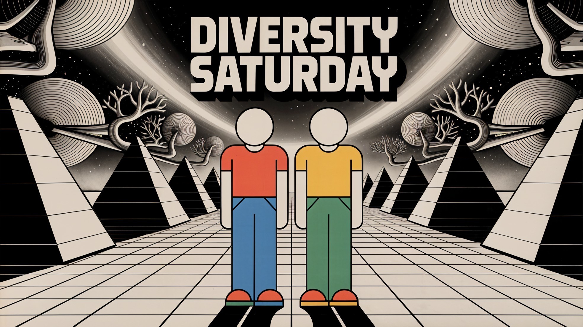 Stylized Retro Scene of Unity and Diversity