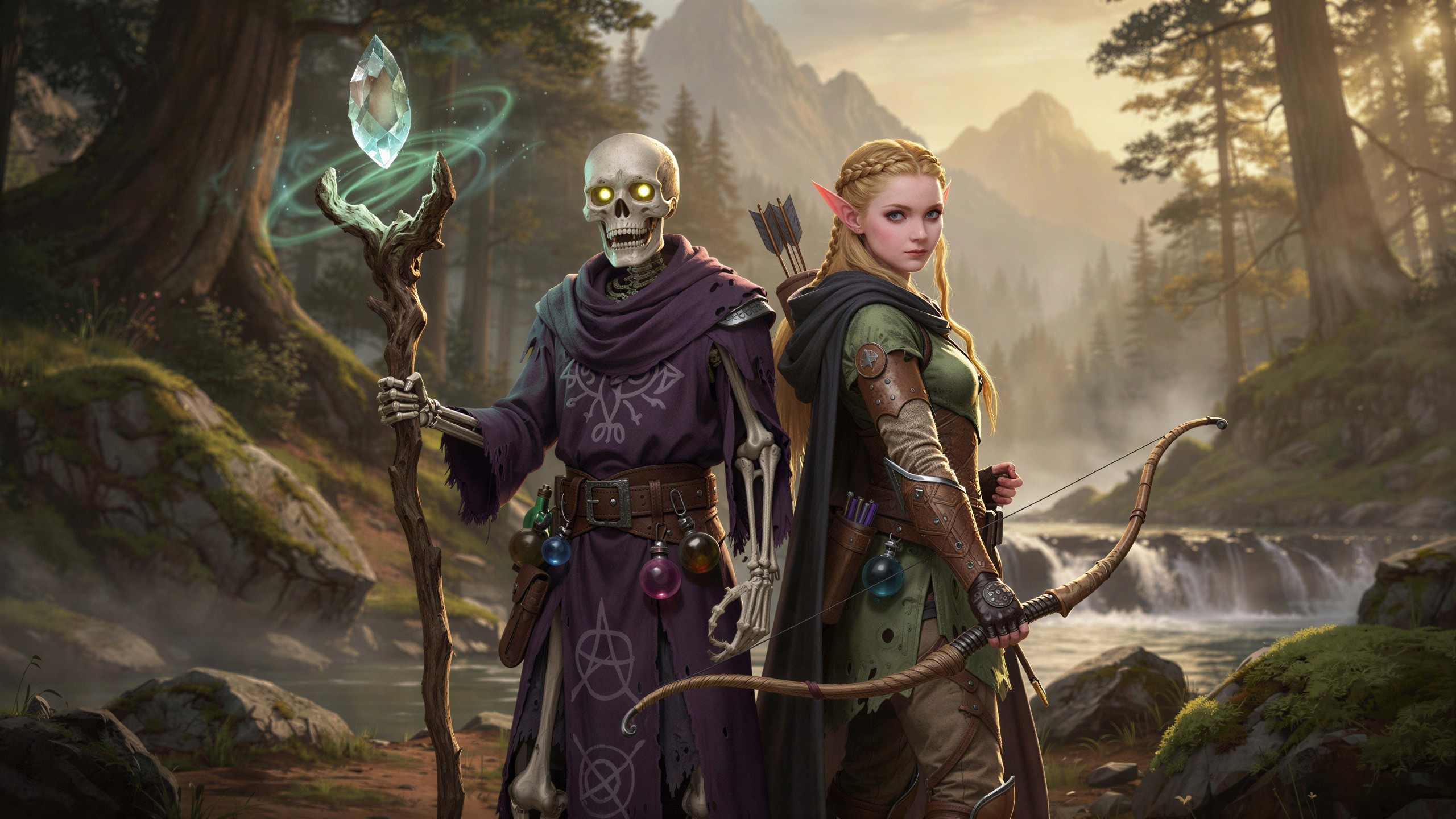 Fantasy Illustration of a Necromancer and Elven Ranger