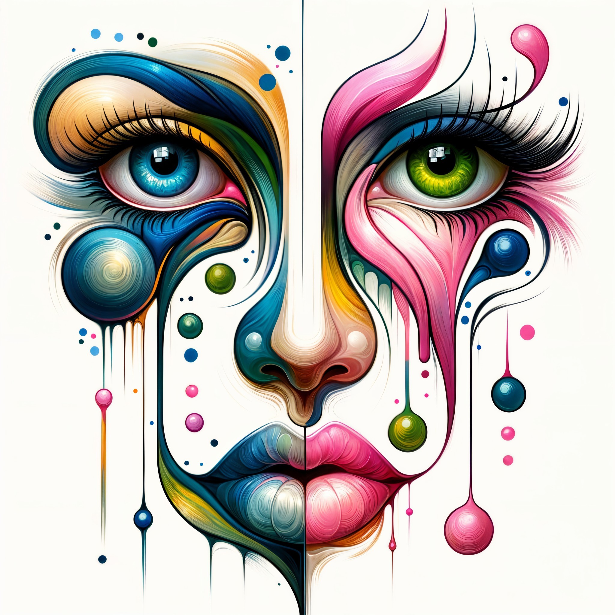 Abstract Face Art with Vibrant and Pastel Colors