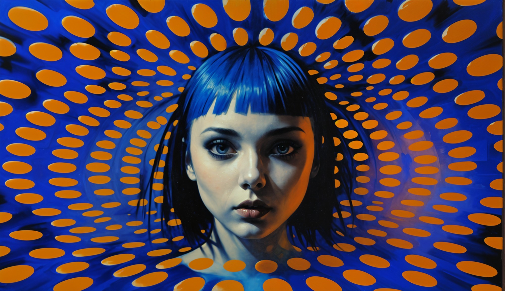 Portrait of a Young Woman with Blue Hair and Abstract Background