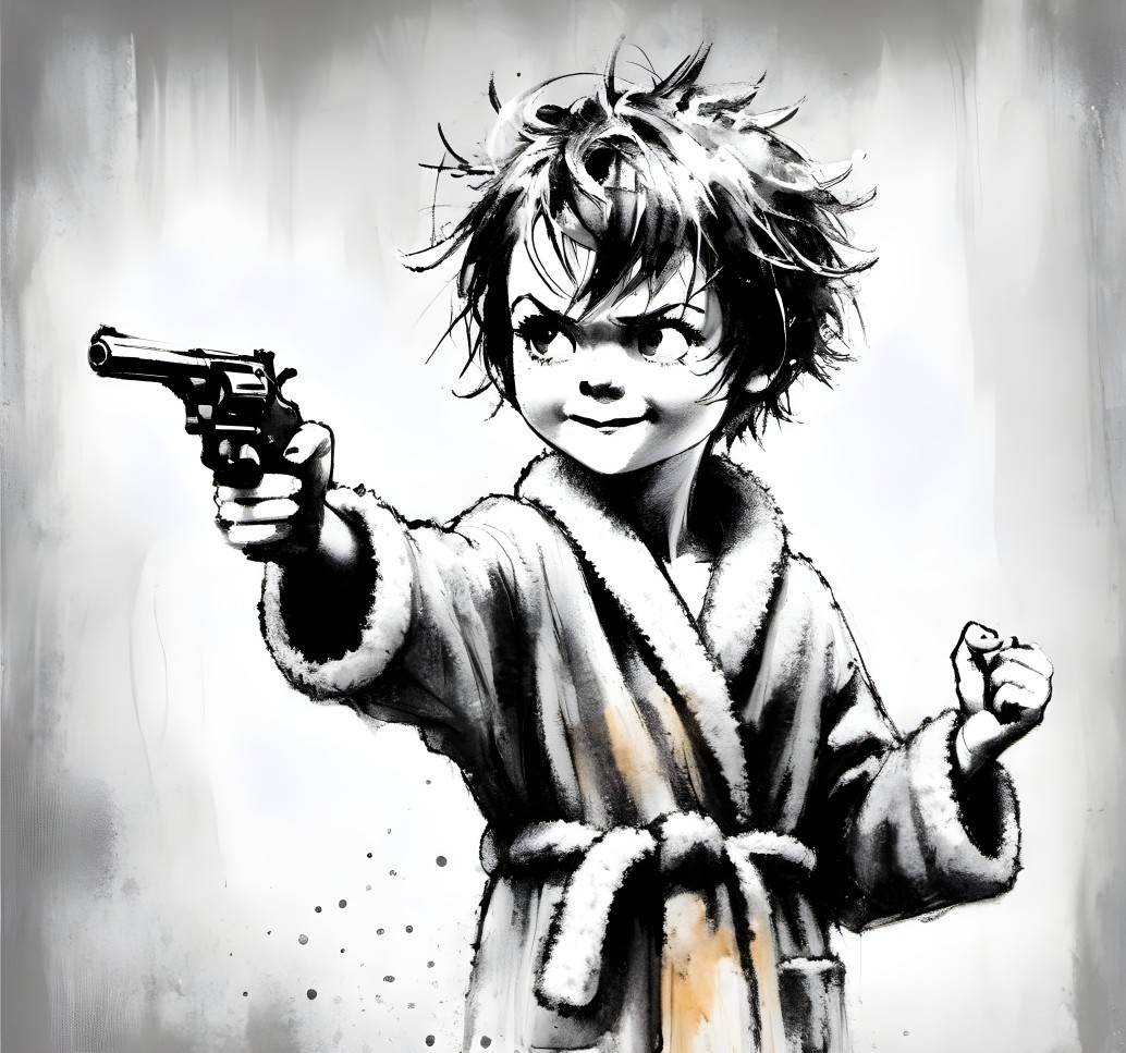 Stylized Illustration of Child with Pistol and Robe
