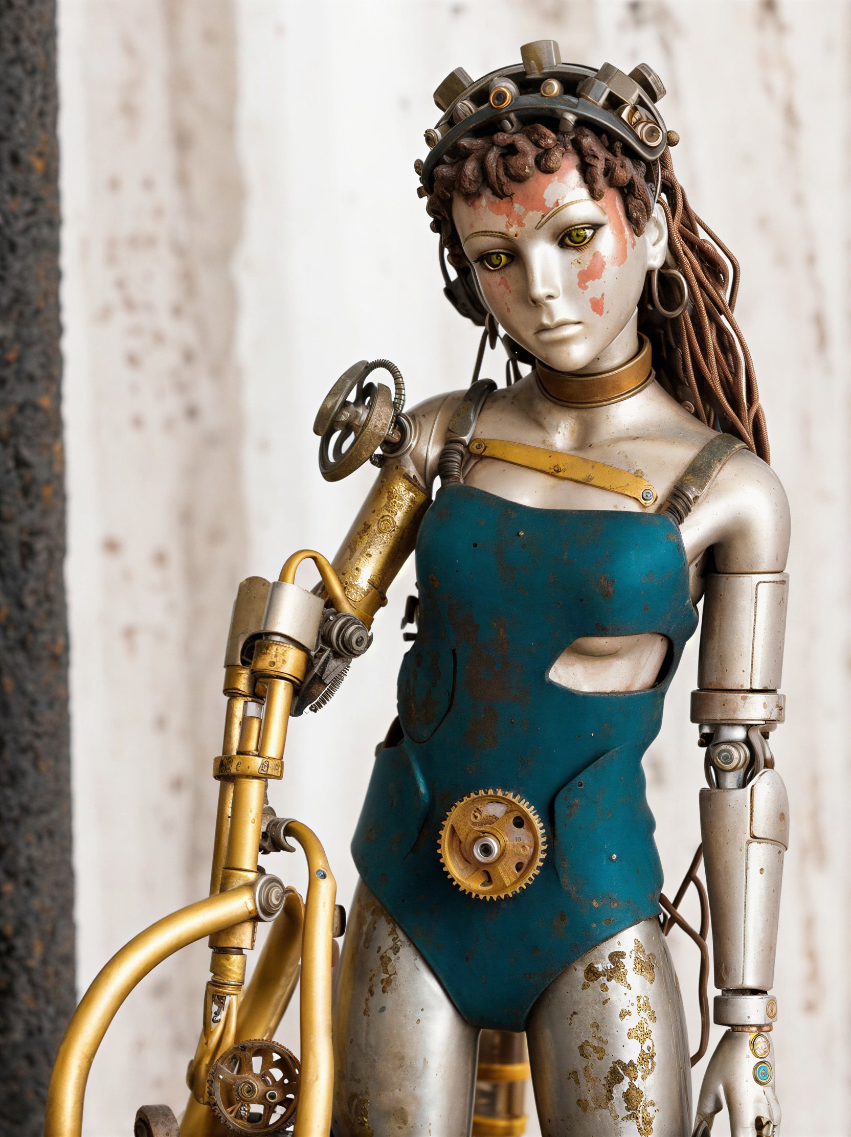 Stylized robot figure with steampunk elements and pose