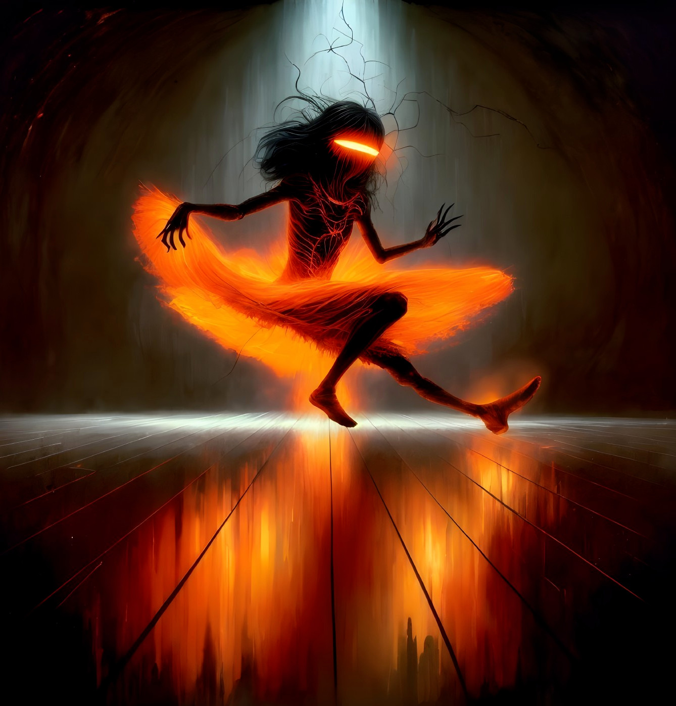 Ethereal Dance with Glowing Patterns and Warm Colors