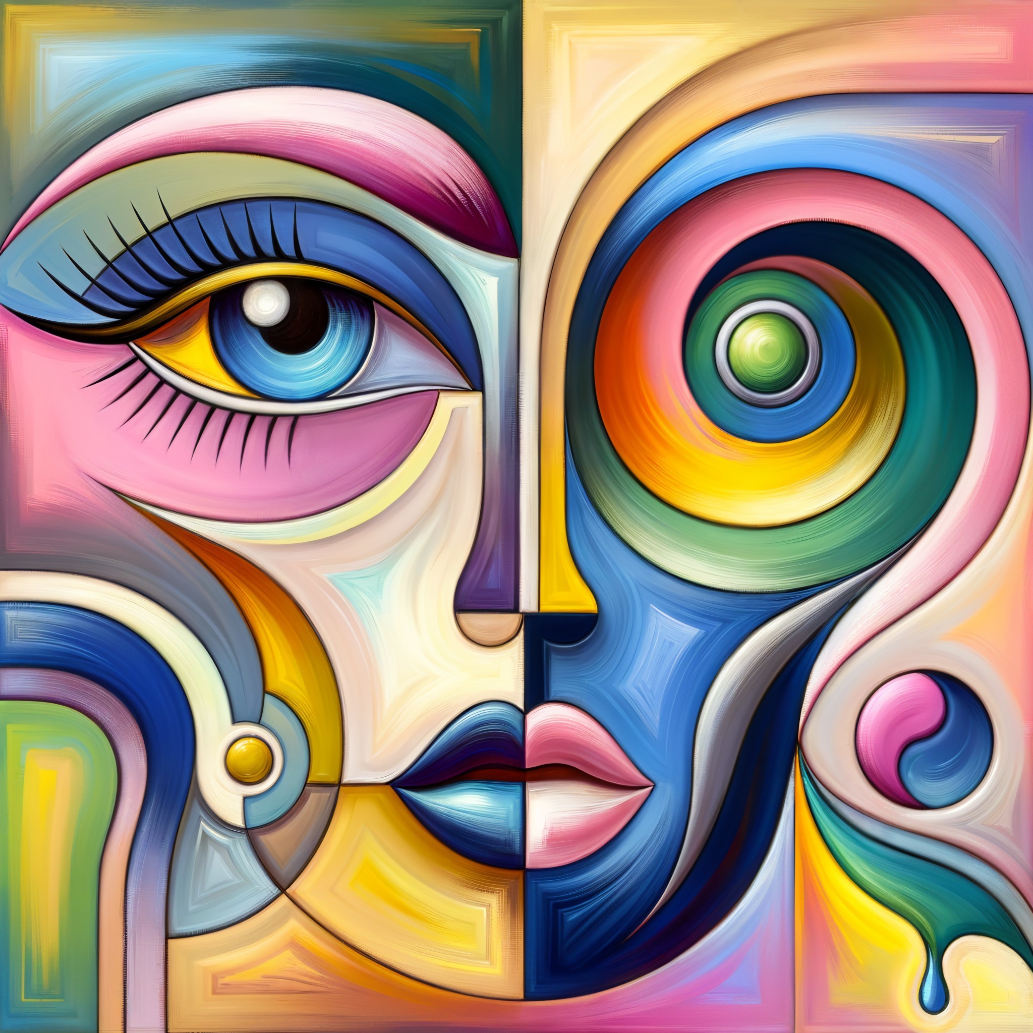 Abstract Art of Merging Faces in Vibrant Colors