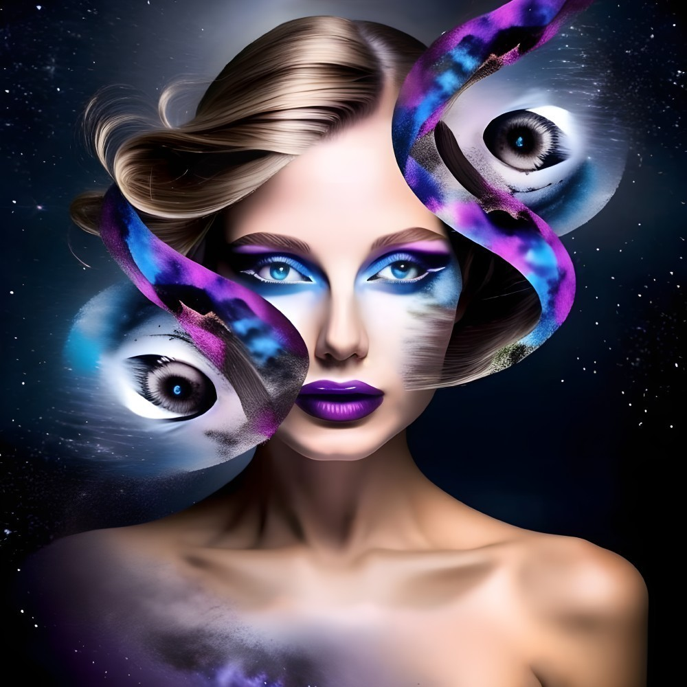 Surreal Portrait of Woman with Cosmic Elements