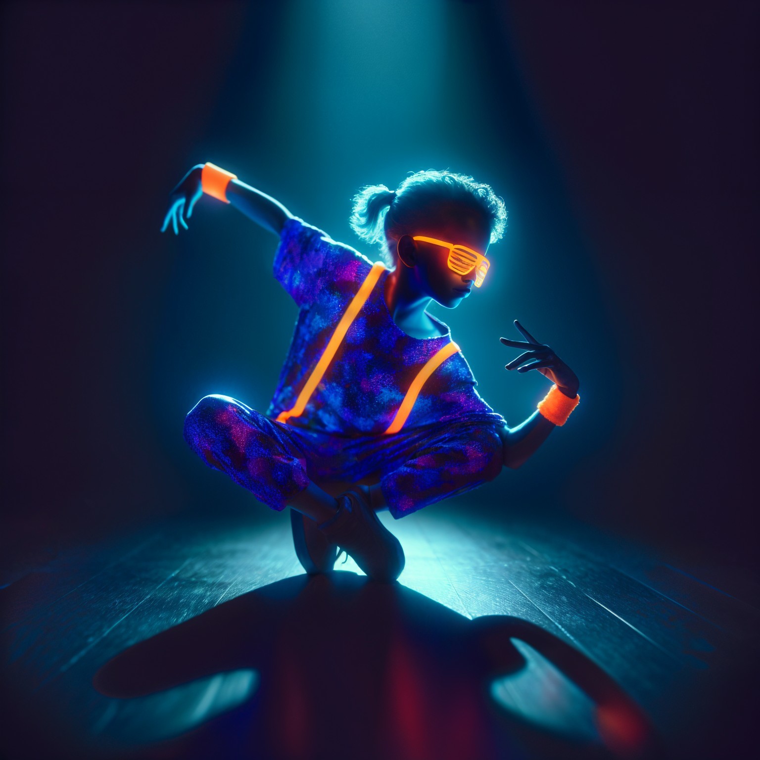 Dancer in Neon Lights with Retro Disco Vibe
