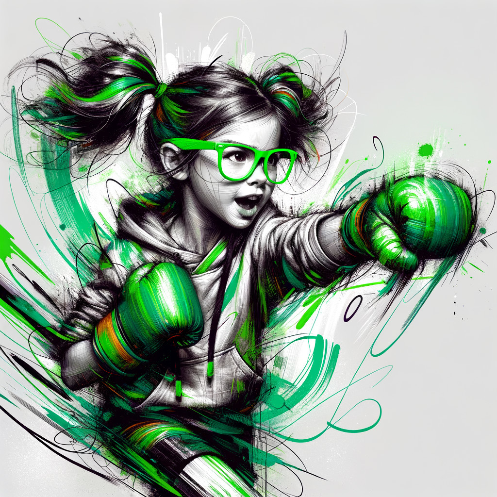 Young girl in boxing gloves with dynamic punch illustration