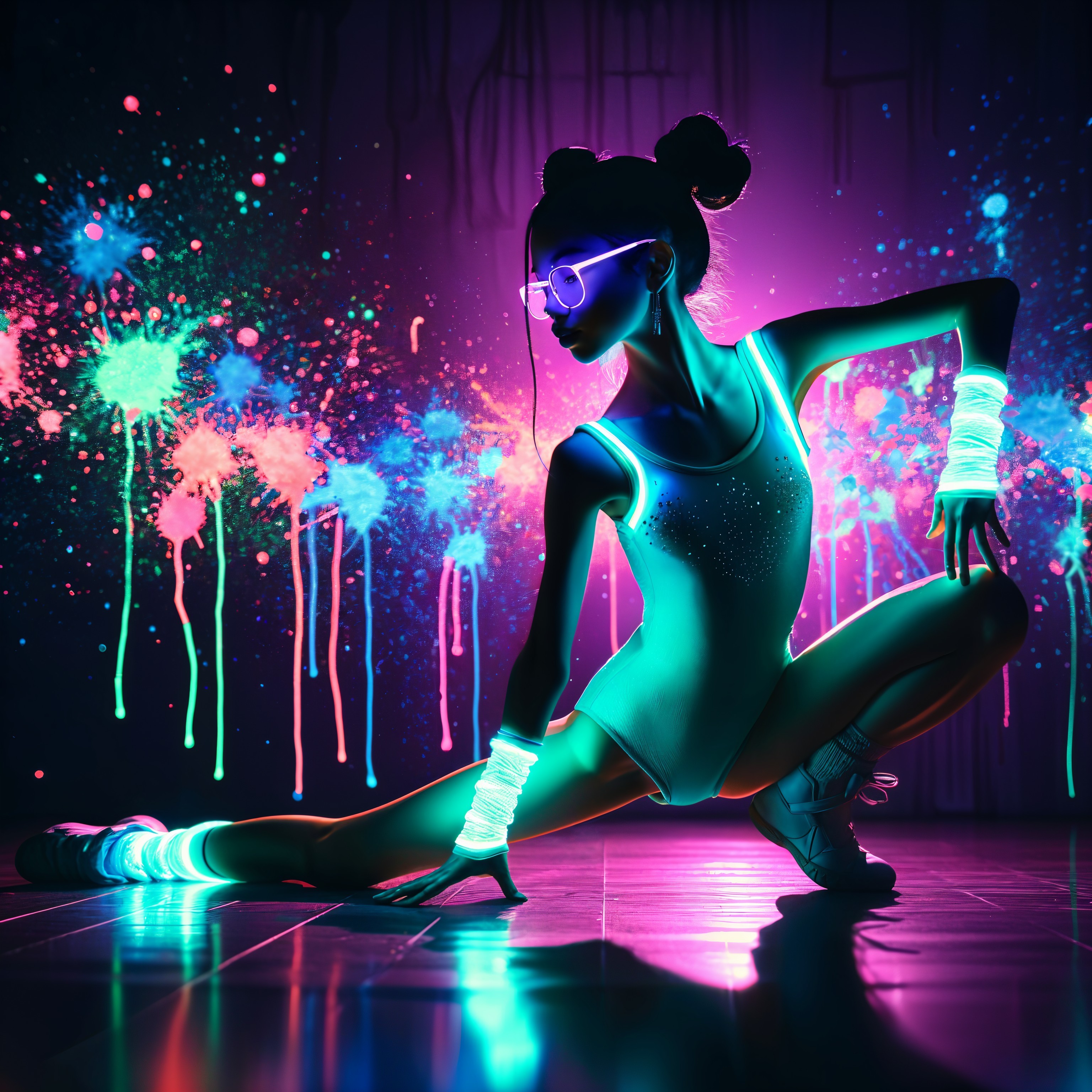 Dancer in Neon Lights with Vibrant Accessories