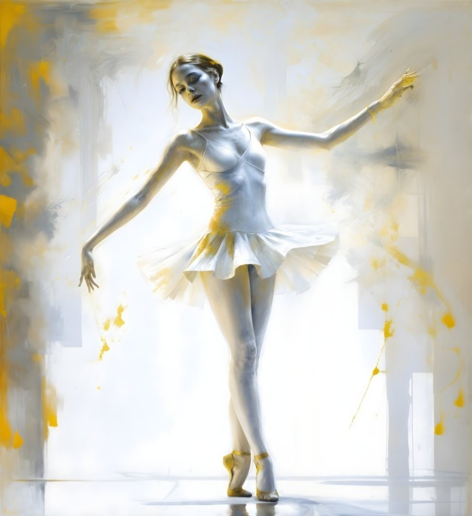 Ballerina in Tutu Against Soft Abstract Background