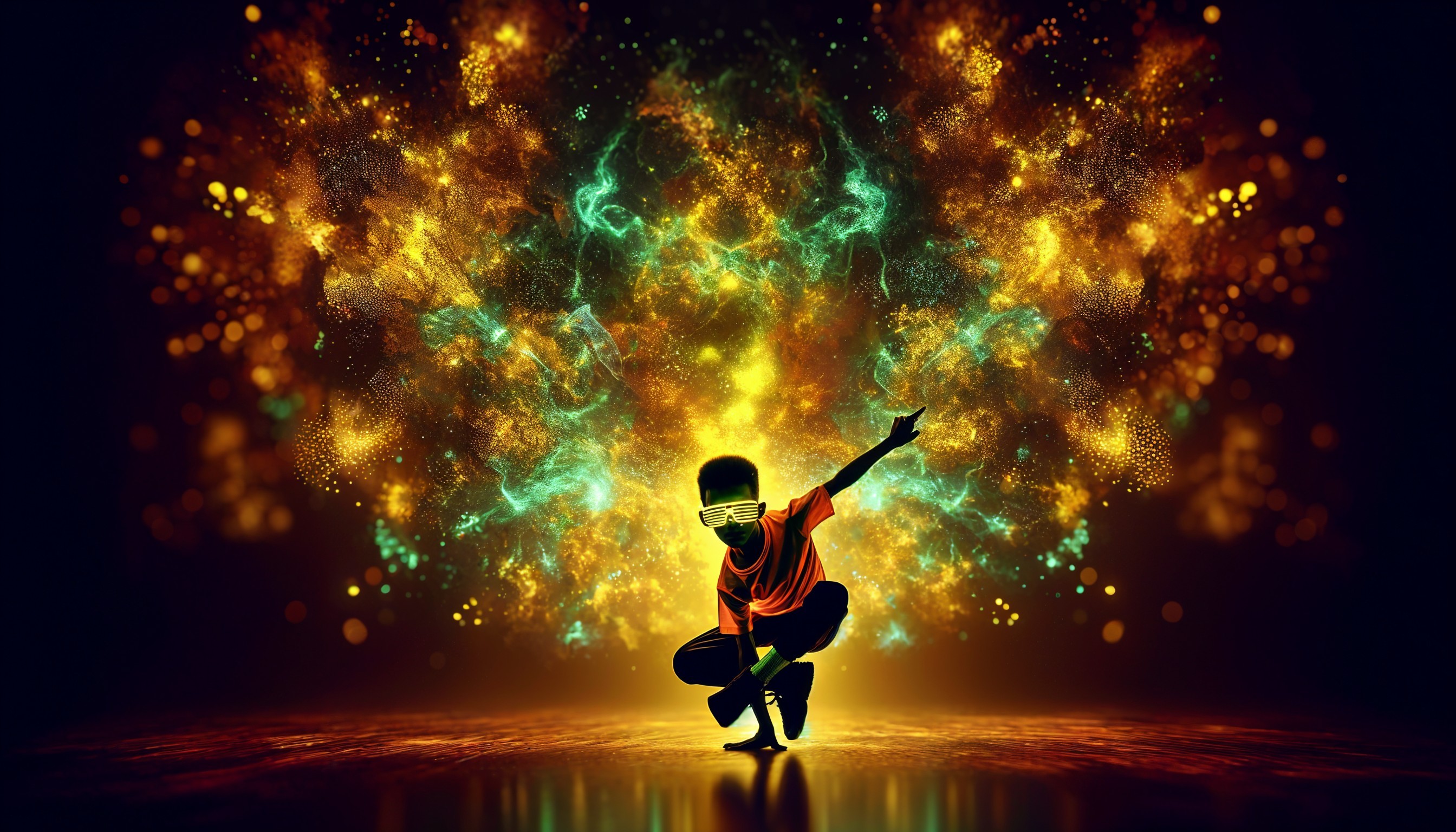 Silhouetted Dancer Against Colorful Abstract Background