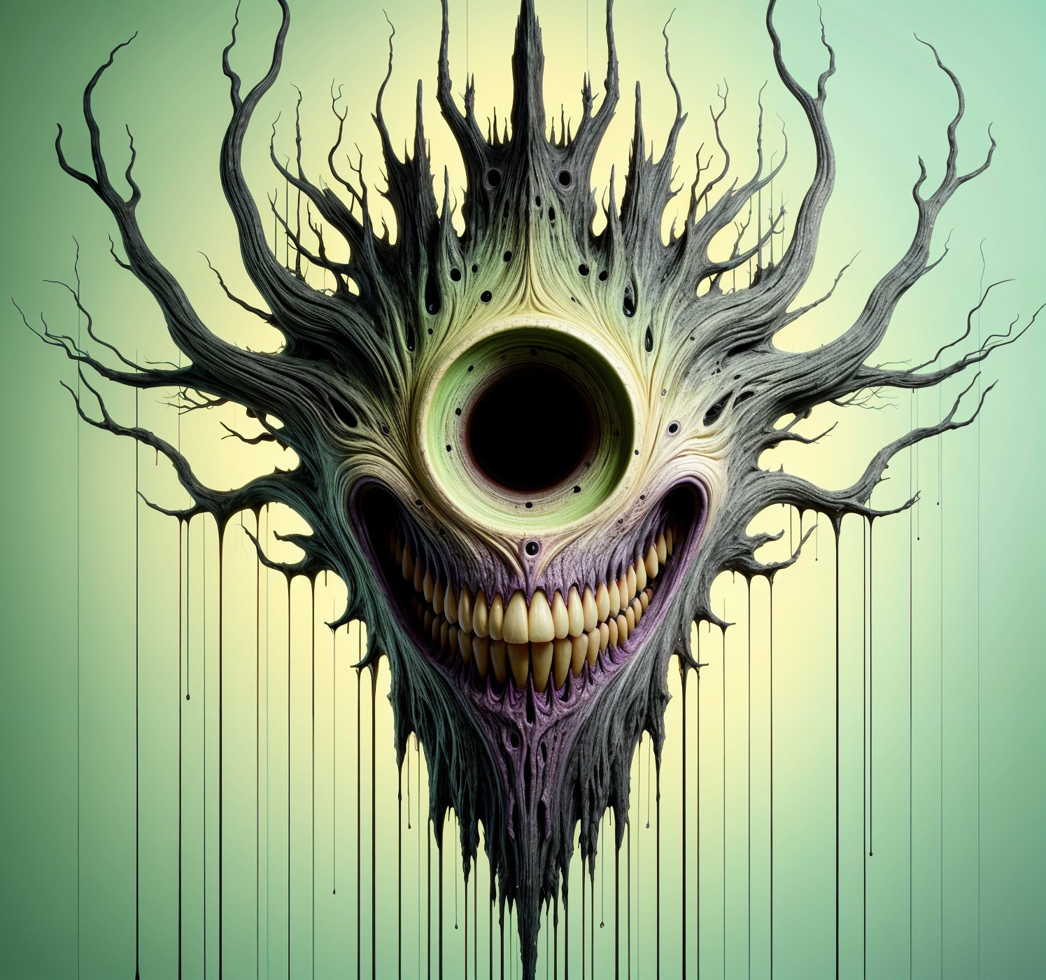 Surreal Abstract Creature with Central Eye and Branches