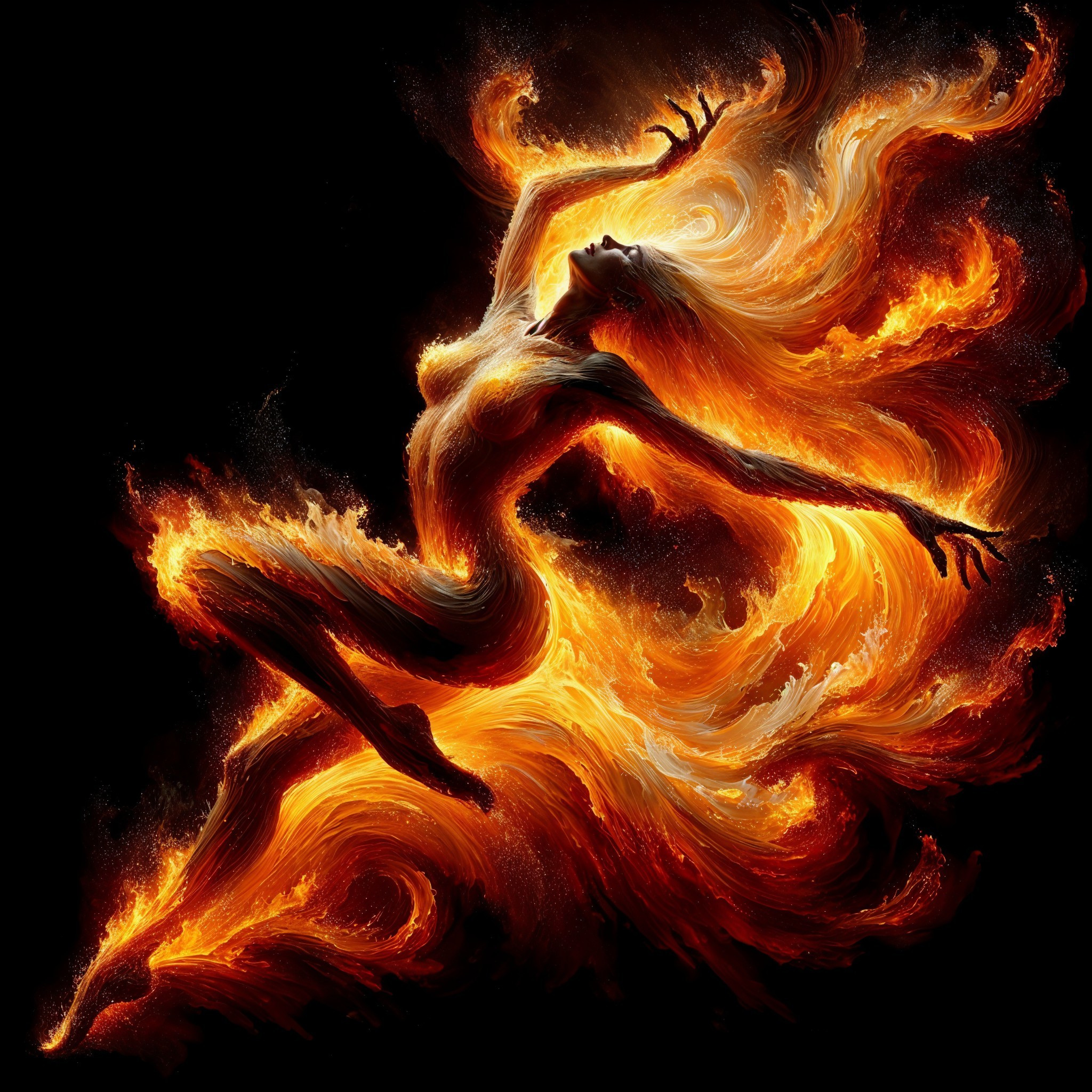 Dynamic Figure Surrounded by Vibrant Flames