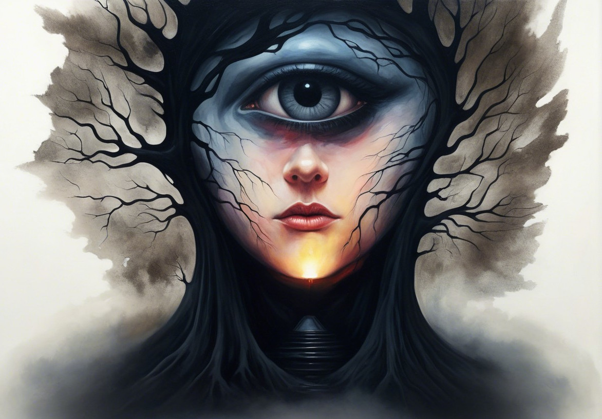 Surreal Artwork of Woman's Face and Dark Trees